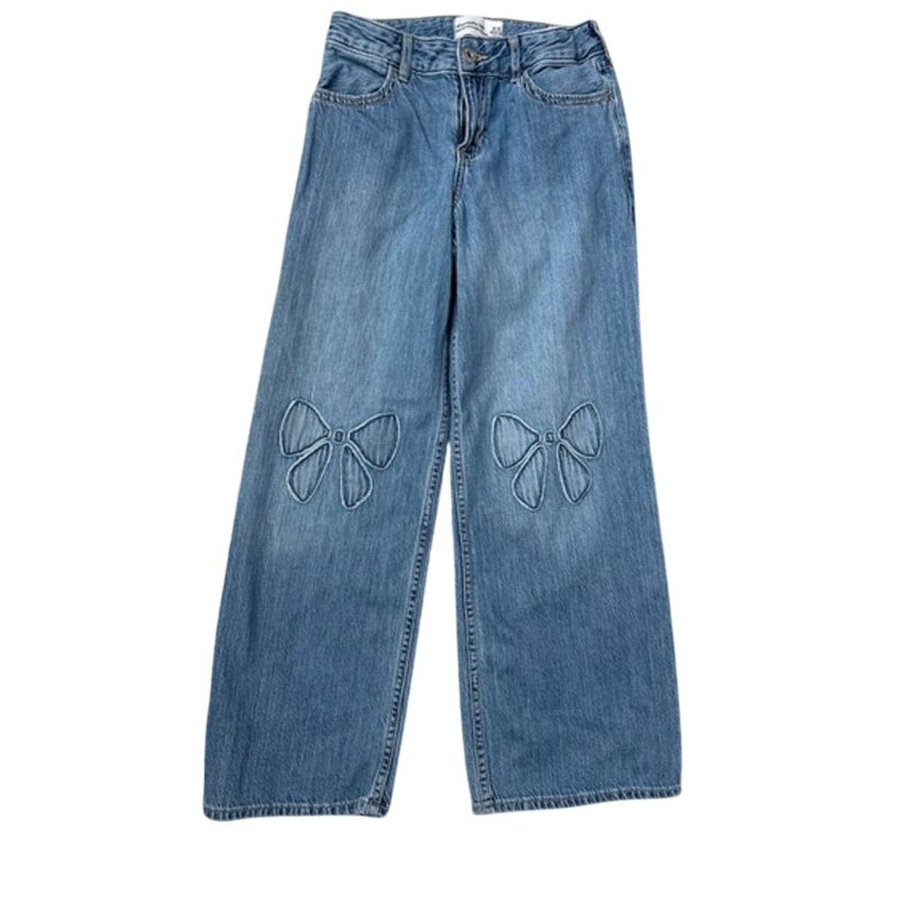 Girls Abercrombie & Fitch High Rise Ultra Wide Leg Bow Jean Size 9-10